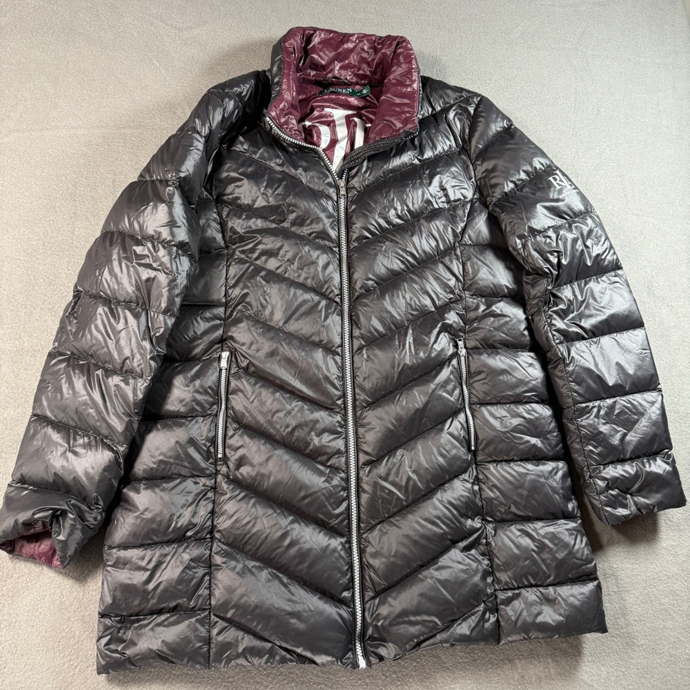 Lauren Ralph Lauren Puffer Jacket Womens XL Black Excellent Down Quilted Coat